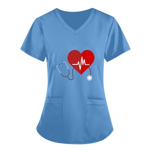 Camiseta de poliéster con estampado de corazón para mujer, camisetas médicas de enfermera con estetoscopio ECG, <span class=keywords><strong>uniformes</strong></span> de Hospital - Product Image 4