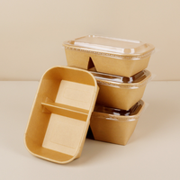 Boîtes rigides en carton ondulé kraft à double compartiment, écologiques, à usage unique, de forme oblongue, imprimées en flexographie, pour repas séparés