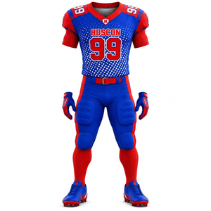 Custom <b>Blue</b> Red American <b>Football</b> Uniform Jersey Padded Pants Gloves <b>Socks</b> Shoes Professional Team Sportswear Manufacturer 100% - Product Image 1