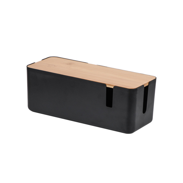 Classic Cable Organizer Multifunctional 4 Exit Bamboo Lid Cable Collection and Storage Space-Saving Bin