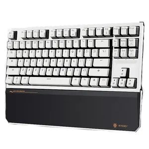 Hexgear X3 87 tombol Keyboard kabel nirkabel 2.4G Dual-mode PBT Keycap putih hitam mekanik Keyboard dengan gesper pergelangan tangan