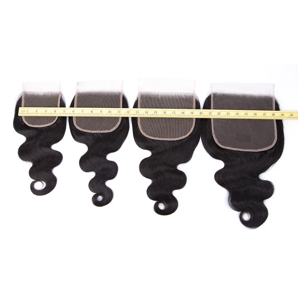 4x4 5x5 6x6 7x7 HD Thin Skin Transparent Swiss Silk Base Middle Part Three Part Straight Curly Top Lace Closure with Bundles