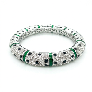 Men's 925 <b>Silver</b> Rhodium Plated Moissanite <b>Bangle</b> Round Brilliant Cut Pave Setting Geometric Luxury <b>Bracelet</b> - Product Image 1