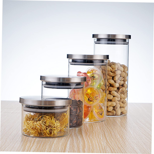 Cylinder Square Clear Stripe Borosilicate Glass <b>Kitchen</b> Food <b>Storage</b> Jar with Airtight Sealed Lid - Product Image 4