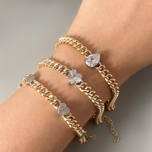 Bracelet FOXI en argent sterling 925 plaqué or <span class=keywords><strong>bicolore</strong></span> avec diamants pavés en forme de cœur, bracelet à maillons <span class=keywords><strong>gourmette</strong></span>, bracelet cubain, collections cubaines - Product Image 2