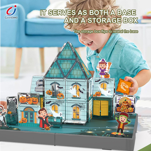 Chengji Blocs de construction magnétiques en forme de maison à thème de festival de dessin animé, thème Halloween et Noël, jouets - Product Image 3