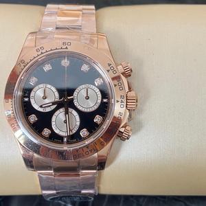 Reloj Cronógrafo de Oro Rosa con Diamantes, Esfera Negra con Diamantes, Subesferas de Oro Rosa, Bisel de Cerámica, Reloj Automático de Lujo, Esfera Panda - Product Image 3