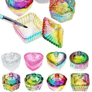Bol en verre rose en forme de cœur pour poudre acrylique et liquide, avec couvercle, pour salon de manucure, outil de mélange pour nail art - Product Image 3