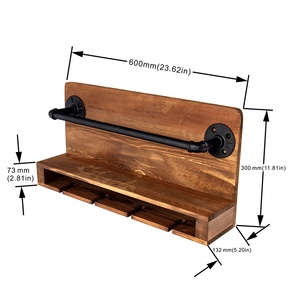 Porte-bouteilles à vin en <span class=keywords><strong>bois</strong></span> industriel KINMADE, support <span class=keywords><strong>mural</strong></span> en métal pour bouteilles liquides - Product Image 4