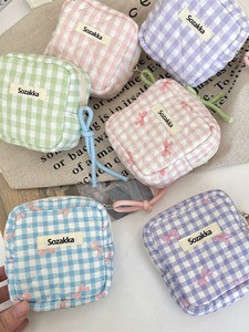 Cute Plaid Quilted Cosmetic Bag Portable Mini Zipper <b>Makeup</b> Pouch for Travel OEM Supported - Product Image 2