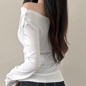 Camiseta de manga larga con cuello drapeado negro para mujer, Top informal de mezcla de algodón de principios de otoño, blusa con cuello vuelto OEM - Product Image 6