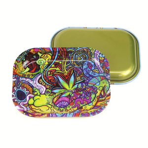 USA Stock 18x14cm Rolling Tray Mixed Styles Colorful Pattern Metal Tray For Smoking Accessories Storage - Product Image 5