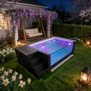 Piscine en fibre de verre durable avec marches intégrées et éclairage LED - Product Image 1