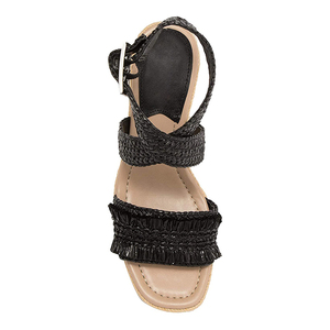 Sandalias de cuña negras de tacón medio con punta abierta, estilo coreano, para mujer - Product Image 3