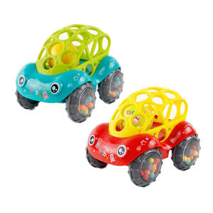 Jouet à hochet pour voiture en caoutchouc souple avec billes sonores à l'intérieur des pneus, à pousser et à faire rouler, pour le développement de la préhension des bébés, cadeau interactif parent-enfant - Product Image 5