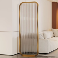 Paravent semi-transparent multifonctionnel en verre et acier inoxydable, design artistique moderne, sans perçage, avec motif vague d'eau