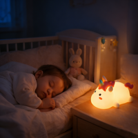 Lampe de chevet en silicone licorne mignonne, rechargeable par USB, avec capteur tactile, 7 couleurs, intensité réglable, pour chambre d'enfant, décoration de chambre à coucher