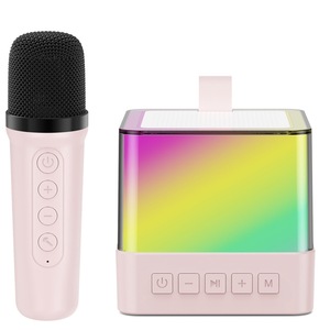 Mini altavoces portátiles K Song Dual <span class=keywords><strong>Mike</strong></span> tarjeta <span class=keywords><strong>de</strong></span> sonido integrada hogar KTV micrófono Karaoke altavoz inalámbrico BT con luz RGB - Product Image 1