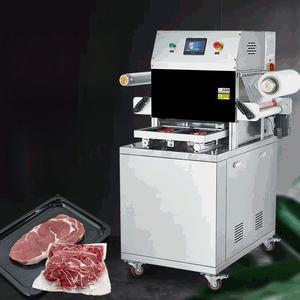 เครื่องปิดผนึกถาดนิวเมติกแบบอัตโนมัติเครื่องปิดผนึกถ้วย4ถาดสำหรับผักภาชนะบรรจุเนื้อใหญ่แผนที่ก๊าซไนโตรเจนสำหรับอาหารสูญญากาศ - Product Image 1