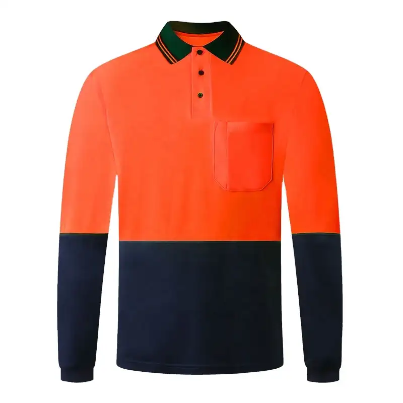 EN20471 class2 yüksek vis mix kireç turuncu siyah renk uzun kollu yansıtıcı polo GÖMLEK güvenlik kıyafetleri için