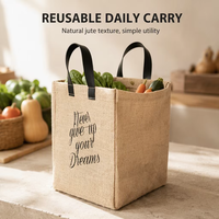 Sac de rangement en toile de jute naturelle avec logo personnalisé Sac fourre-tout de style simple léopard avec poignée en cuir de tissu de lin de chanvre