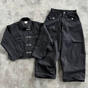 Completo Personalizzato Stile Hip Hop in Cotone Reversibile Oversize Due Pezzi Giacca e Pantalone in Denim Giapponese Grezzo Selvedge per Uomo - Product Image 1