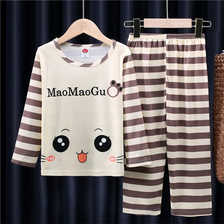 Wholesale Kid's Pajamas Long Sleeve Pants 2 Pieces Set Boys and Girls Sleepwear Housing Wear Nightwear For Children