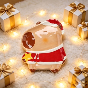 Lampe de table décorative de Noël en céramique en forme d'<span class=keywords><strong>ours</strong></span> avec lumière LED, motif chapeau de Père Noël et écharpe, découpe étoile, pour fêtes à domicile - Product Image 2
