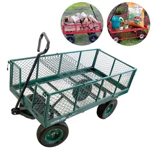Heavy Duty Steel Mesh Cart Garden Utility Trolley With Removable Sides 10" 3.50-4 Inch Wheels For Garden Yard Garden Tool Cart