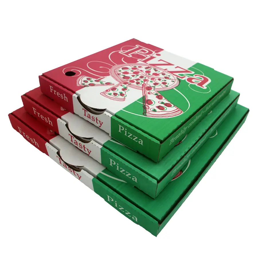 Toptan üretici özel pizza karton paket servis kutusu düz kişiselleştirilmiş pizza kutusu