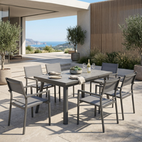 Ensemble de salle à manger d'extérieur moderne 6 places, mobilier de jardin en aluminium avec table extensible en pierre et chaises pour l'école et les parcs