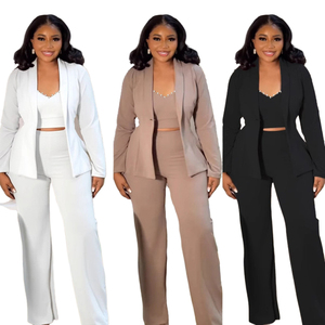Channel Chic 2025 Herbst Perlenbesetztes Damen 3-Teiliges Set Business Casual Einknopf-<span class=keywords><strong>Blazer</strong></span> Top und Weite Hose Set - Product Image 1