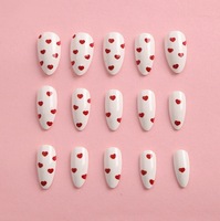 Ongles en amande pour la Saint-Valentin, blancs, mignons, avec cœur rouge, à presser, en ABS, fabriqués à la machine, 24 pièces, design simple