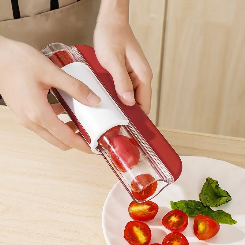 Fatiador de frutas portátil criativo cereja tomates manual fatiador de frutas inoxidável ferramenta de decoração de frutas cozimento utensílios de cozinha