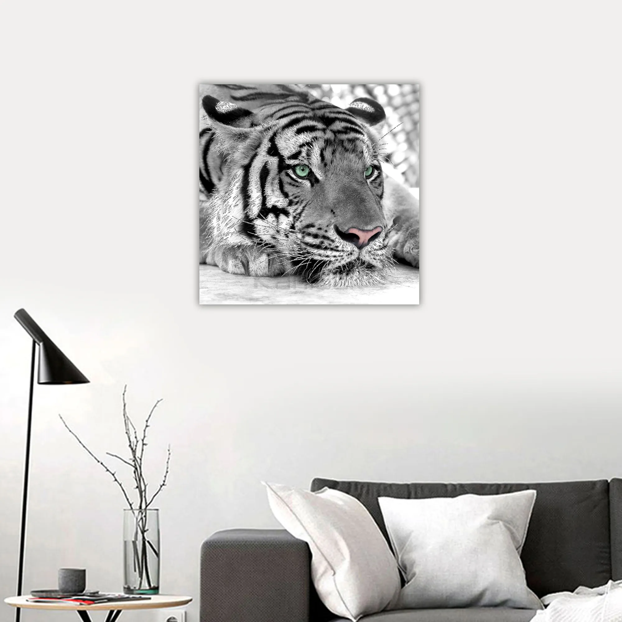 Black and White Africa Animal Tiger Embellished Canvas Printing Painting Wall Art With Glitter