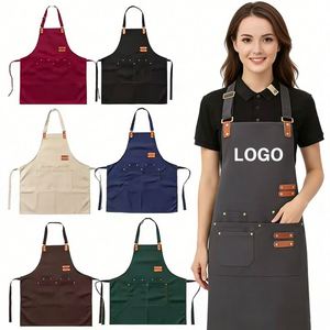 Bulk Custom Logo Reusable Heavy Duty Denim Canvas Sleeveless Work <b>Apron</b> Adjustable Adult Size Cleaning Bib Pockets Barista - Product Image 1
