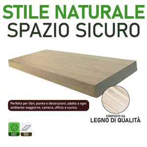 Estante de Pared Rectangular de Madera Natural de Diseño Moderno, 80x23.5x3.8 cm de Alto, Fácil Instalación con Tornillos Incluidos - Product Image 4