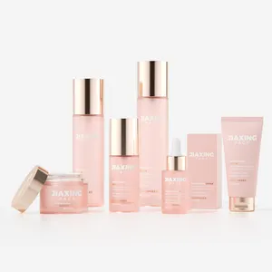 Großhandel rosa Luxus Hautpflege Verpackung Set leere Lotion Pumpe Glasflasche und Glas kosmetische Creme Flasche mit Plastik pumpe