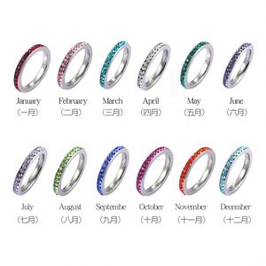 Tagor nueva llegada 3mm ancho 12 meses piedras de nacimiento colores completo CZ cristales incrustaciones anillos de acero inoxidable - Product Image 1