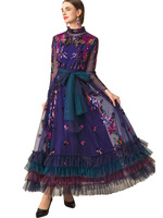 Robes de Soirée Grande Taille SJ 2026 – Nouvelle Collection Printemps Femme Sexy en Tulle avec Ceinture Décorative, Manches Longues et Volants en Cascade – Robe Longue de Festival