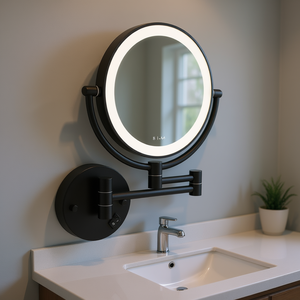 Espejo de Vanidad LED Redondo de Pared, 8 Pulgadas, Aumento 1X, Espejo de Maquillaje para Baño con Luz, Diseño Moderno, Marco Metálico - Product Image 2
