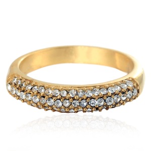 yunnique <b>Titanium</b> Steel <b>Ring</b> Gold Plated Pave Setting Double Row Diamond Band Unisex Engagement Jewelry - Product Image 4