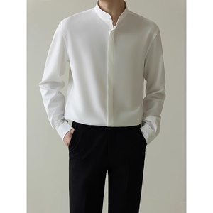 Camicia a maniche lunghe da uomo nuovo stile cinese vento maturo leggero Slim Free stiratura di seta tutta la moda camicia - Product Image 3