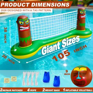 Summer Trend <b>Inflatable</b> Luau Pool Volleyball Net Large <b>Floating</b> Water Game Set Tropical Hawaiian Party Beach Ball Included - Product Image 5