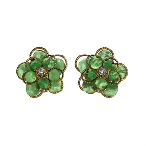 Pendientes de Moda con Diseño de Flor Verde en Acero Inoxidable 316L con Baño de Oro PVD y Cristal en el Centro para Mujer - Product Image 2