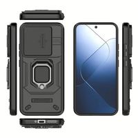 Étui de téléphone de luxe PC+TPU avec fenêtre coulissante, anneau magnétique, béquille et support de voiture pour iPhone 14 Pro 5G, Redmi Note 12 Pro et série 15