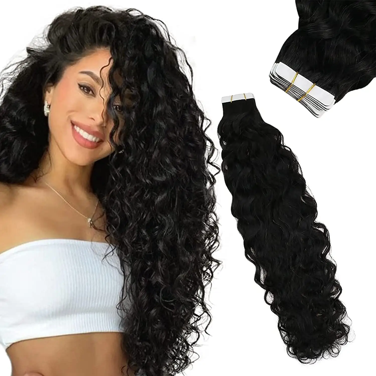 Factory Wholesale Top quality Tape in Indian 100% Virgin Remy Human Hair Curly Tape Ins Hair Extensions