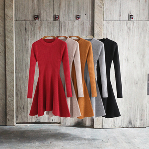 Vestido de Suéter de <span class=keywords><strong>Moda</strong></span> para Mujer al por Mayor, Vestidos de Punto de Alta Calidad con Corte en A, Mangas Largas para Otoño e Invierno, Estilo Dulce <span class=keywords><strong>Imperio</strong></span> - Product Image 3