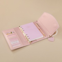 Carnet à spirales rechargeable en cuir PU rose