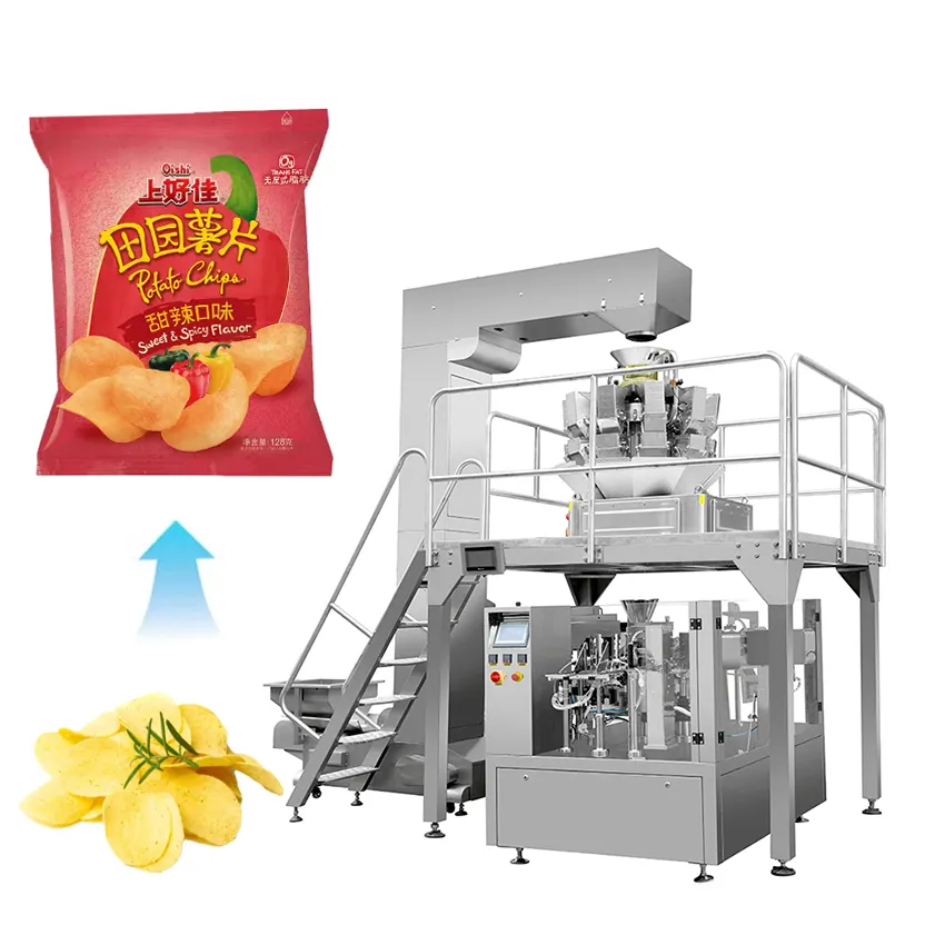 Automatische Stickstoffchips- und Snack-Abfüllmaschine Pommes Granulat-Beutel-Verpackungsmaschine